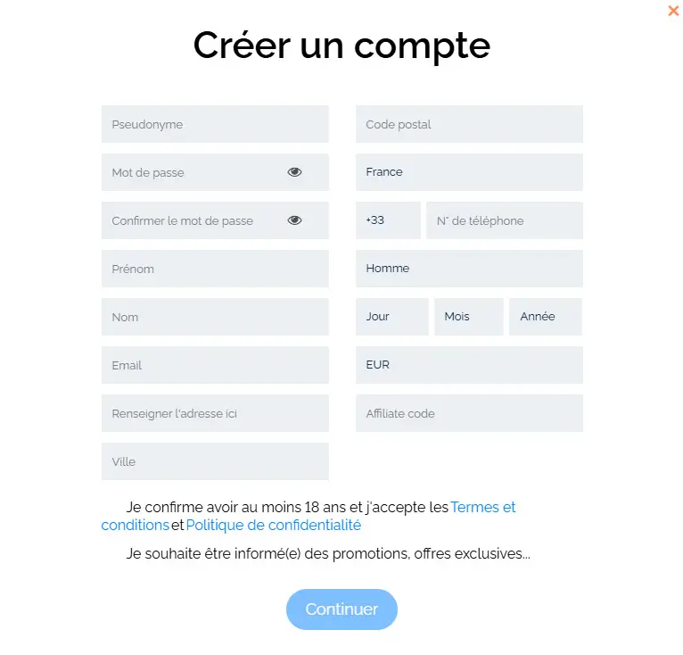 Processus d'inscription BetRiot Casino
